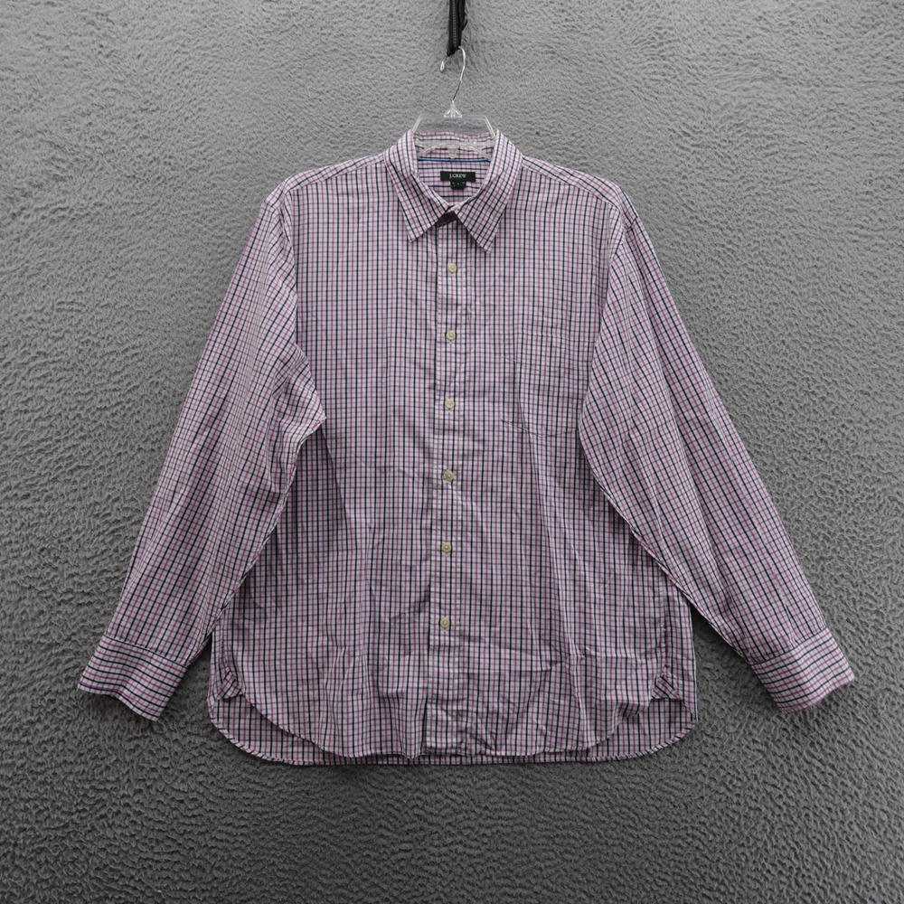 J Crew Plaid Button Up Shirt Large Purple White Men Business Casual Cotton